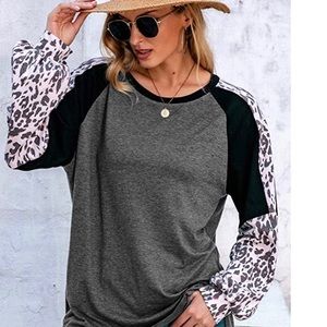 Women’s leopard print lantern sleeve top Gray
